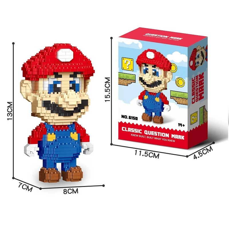 อะนิเมะ Mario Building Blocks ตัวเลข Luigi Yoshi การ์ตูนอนุภาคขนาดเล็กประกอบบล็อกตุ๊กตาของเล่นเด็กของขวัญ