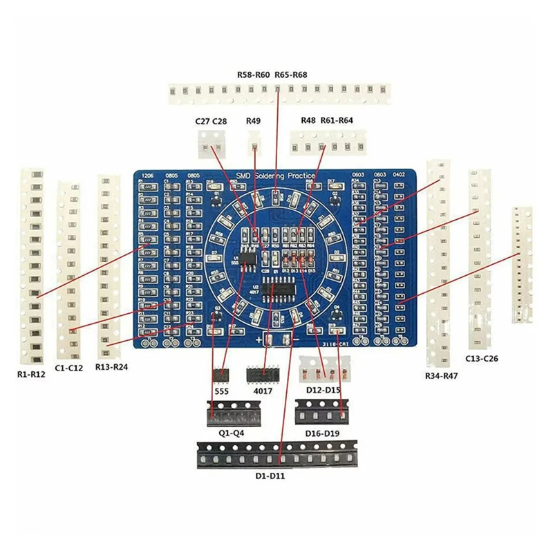 SMD NE555 CD4017 Rotating Flashing LED Components SMT LQFP44 Soldering Practice Board Electronic Circuit Training Suite DIY Kit