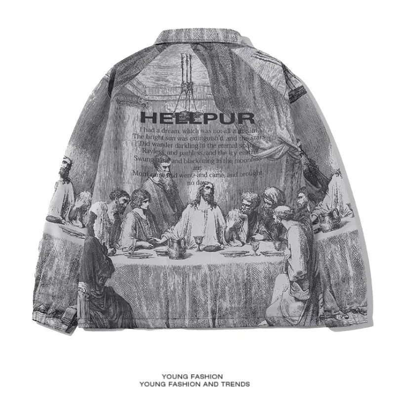 Herbst Männer Jacke Übergroßen Malerei Druck Paare Dünne Casual Jacken Männlich Weiblich Seide Vintage Kleidung Mann Mäntel Oberbekleidung