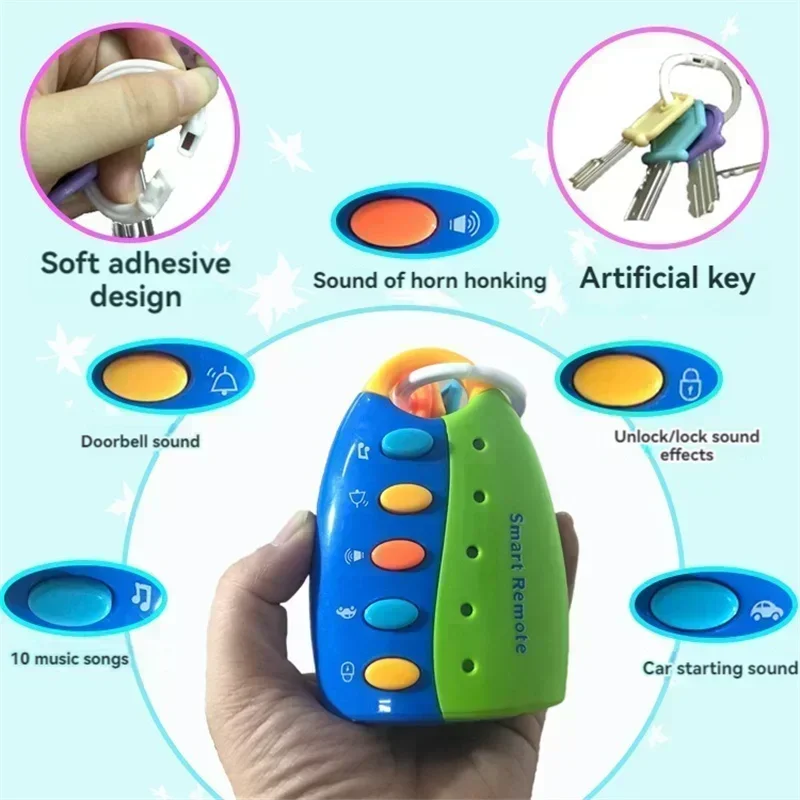 Baby Toy Musical Cartoon Car Key Vocal Sounds Smart Remote Car Voices Pretend Play Educational Toys For Children Baby Music Toys