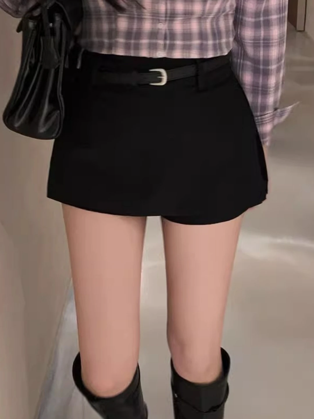 falda Nea en Línea A con Cinturón, Cintura Alta, Estilo Coreano, Informal de Negocios para Mujer, Versátil, Falda Midi