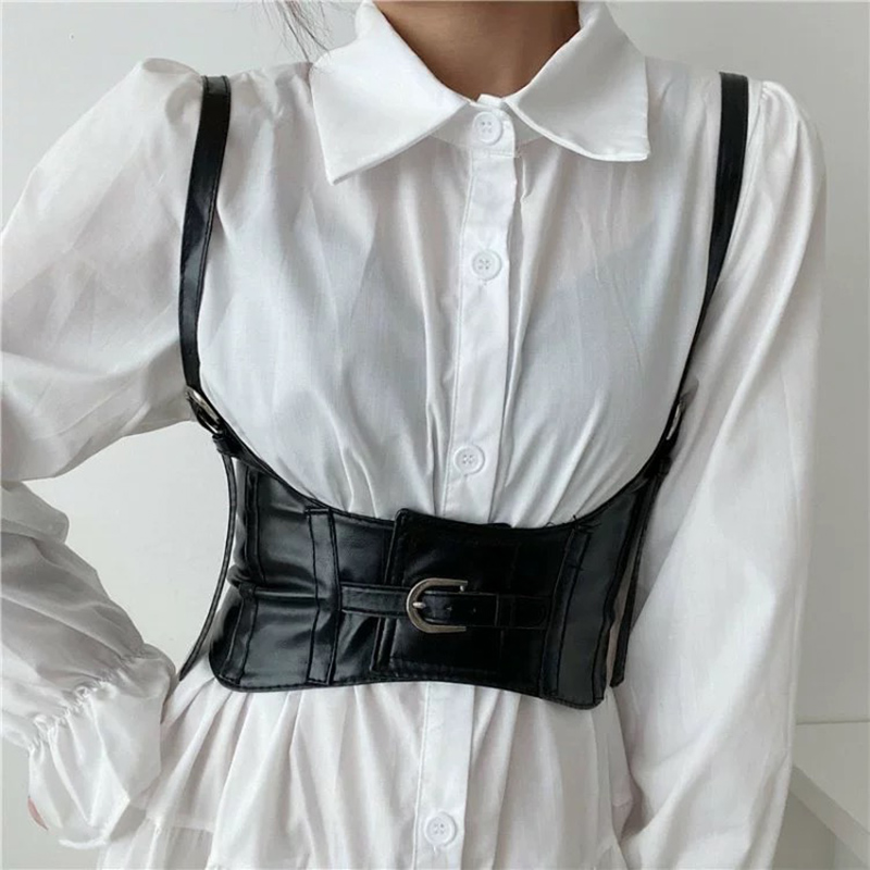 Leder Unterbrust dekorative Korsett Frauen Luxus Designer Damen Hüftgurt Tunika Gothic Punk Vintage Kummer bund Kleid pj542