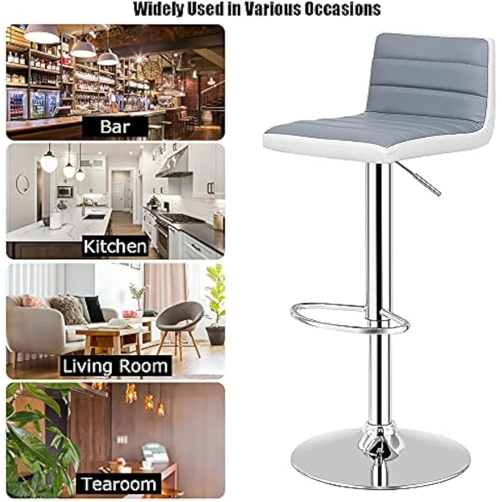Set of 4 Adjustable Bar Stool, PU Leather Counter Height Square Stool with Low Backrest & Sturdy Chromed Round Base