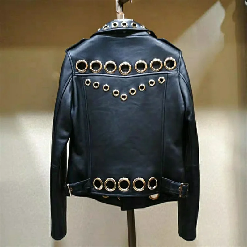 Cárdigan coreano corto para mujer, abrigo de cuero PU ajustado con círculo de Metal a la moda, versátil, primavera 2023