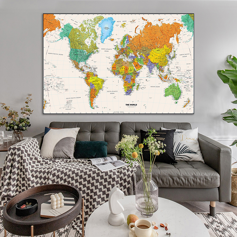 120*80cm Map of The World Retro Art Poster Decorative Canvas Painting Wall Unframed Print Living Room Home Decor Office Supplies