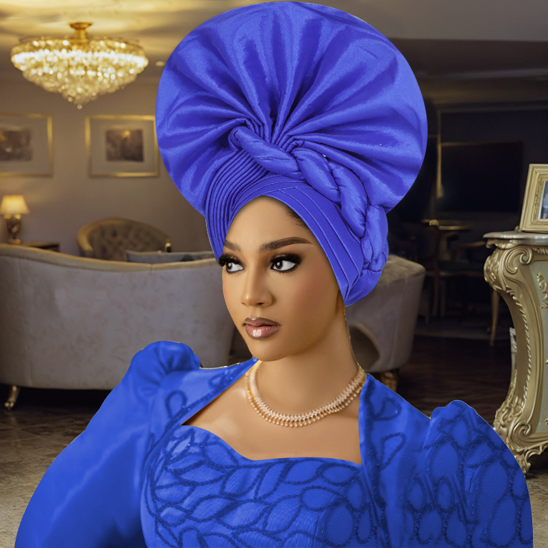 ไนจีเรีย Gele Headtie Aso Oke 2025 คุณภาพสูงแอฟริกัน Aso Oke Gele ทําแล้ว Auto Gele African Turban หมวกสําหรับงานแต่งงาน
