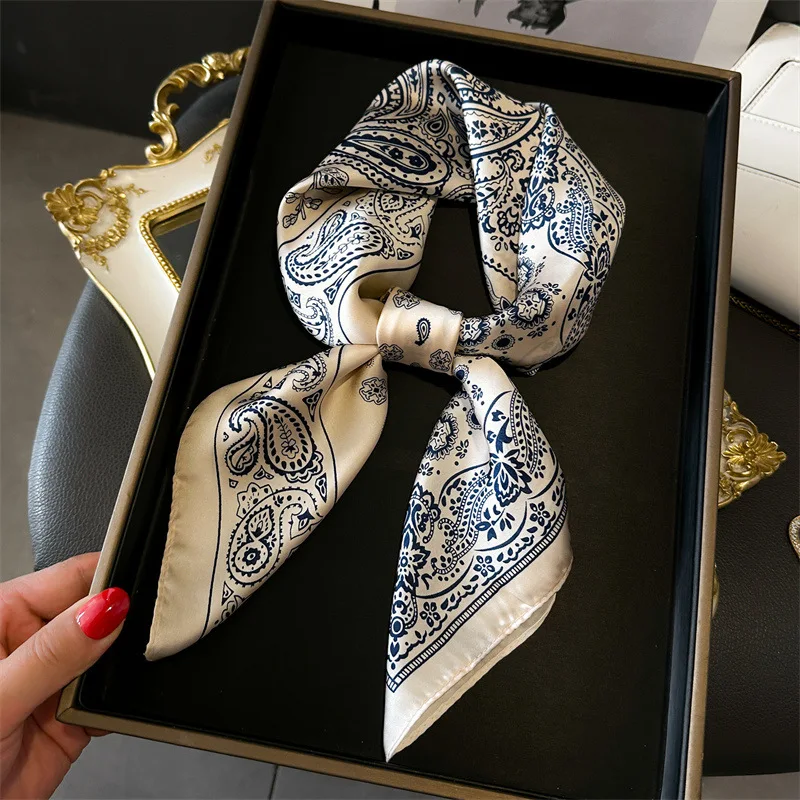 70*70cm Seide Quadrat Schal Frauen Weiche Blume Drucken Haarband Foulard Halstuch Hijab Krawatte Tasche Band Stirnband mode Bandana