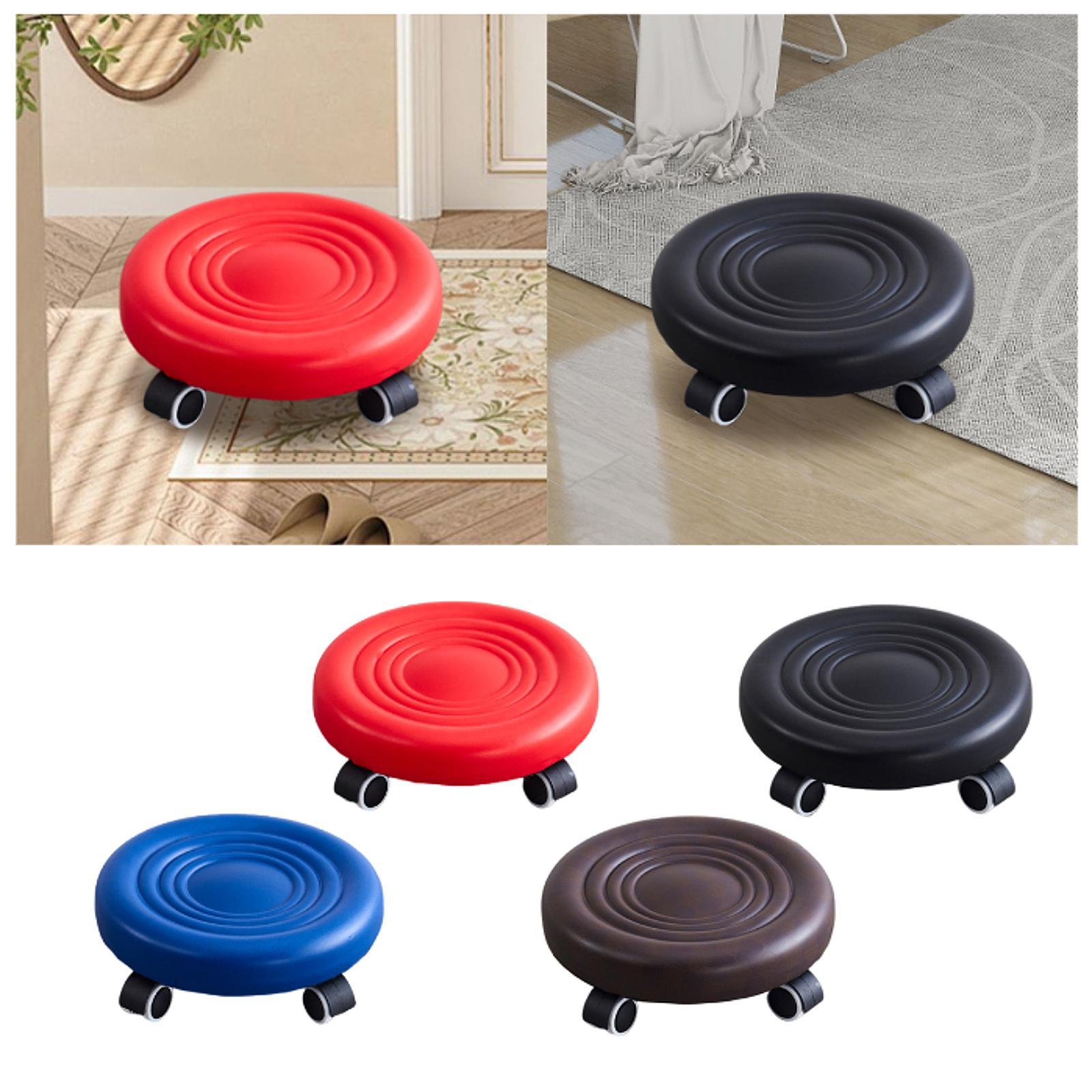 Swivel Rolling Low Stool with Swivel Caster PU Leather Low Rolling Seat for Home Office Salon Pedicure Manicure Living Room