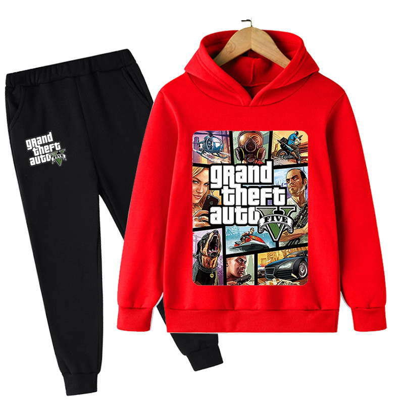 Conjunto de Sudadera con capucha y pantalones de Jogging para niños, chándal de primavera y otoño, Gta 5, 2 piezas, 3 a 13 años