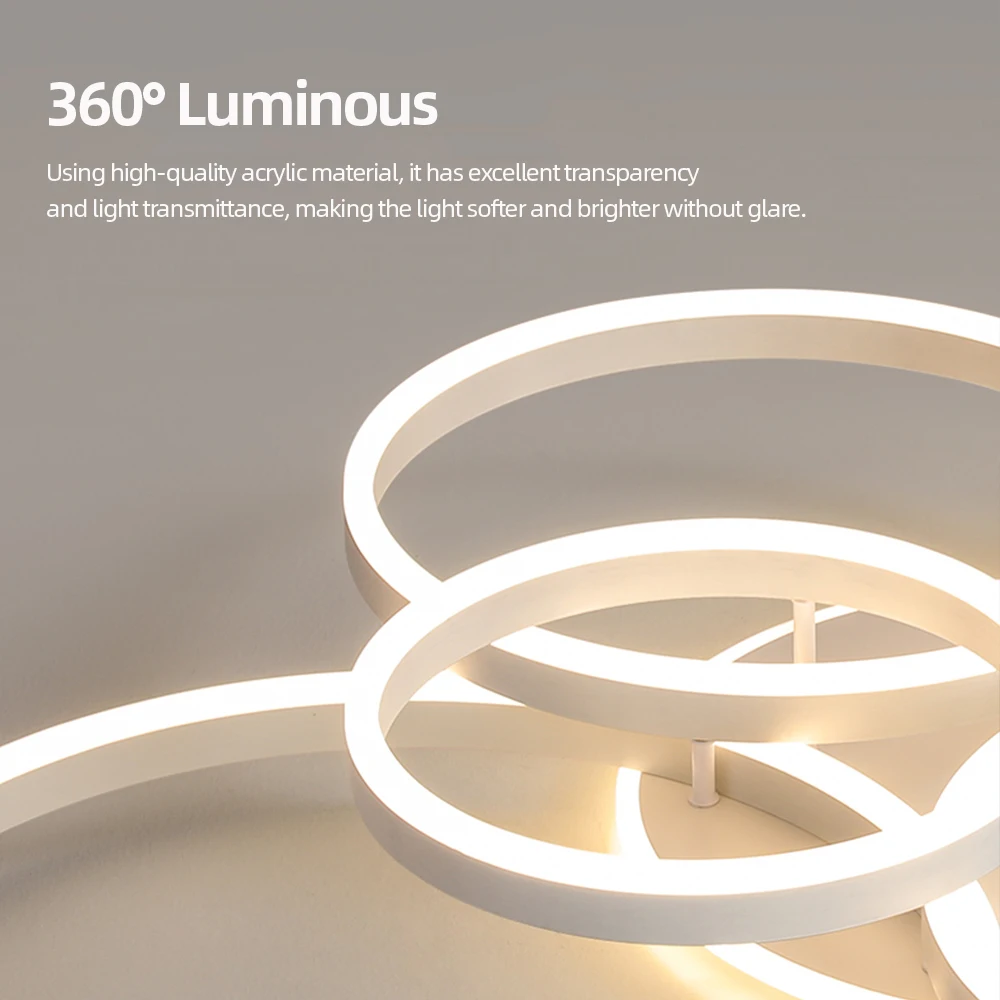 Nordic simples led lustre de teto casa anel iluminação acrílico 3 cores regulável luminária sala estar quarto