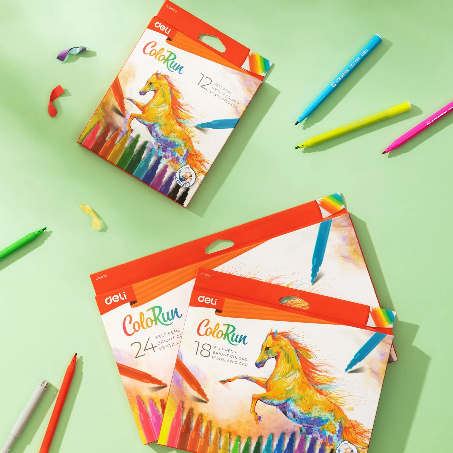 Deli 24สีปากกาสีน้ำปากการู้สึกดีวาดเด็ก DIY ปากกามาร์กเกอร์สำหรับโรงเรียนเครื่องเขียนอุปกรณ์วาดภาพนักเรียน