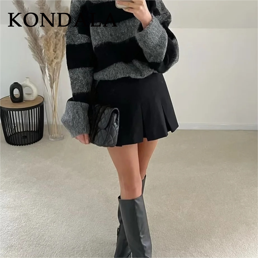 KONDALA 2025 Autunno Inverno Donna Casual Minigonne a strati Moda Vintage Solid High Wasit Ruffles Pieghe Pantaloncini sexy Gonne