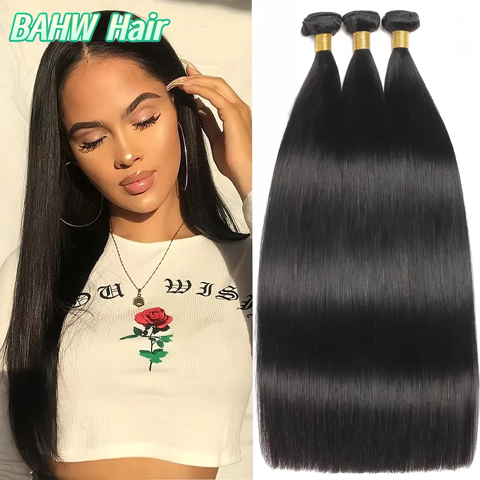 Pacotes retos brasileiros 100% cabelo humano 1/2/3/4 feixes de cabelo cru remy extensão do cabelo trama dupla tecelagem para preto