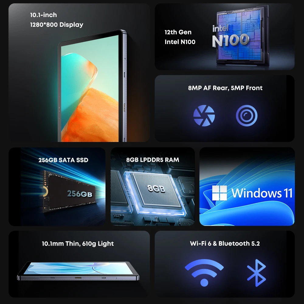 2024 CHUWI Hi10 X1 2 en 1 tableta portátil Intel N100 UHD gráficos 10,1 "pantalla LCD 8GB DDR5 256GB SSD tabletas Windows 11 Wifi6