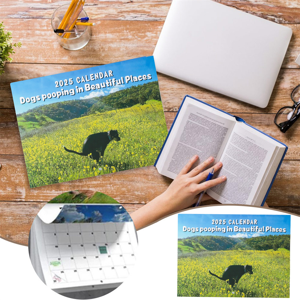 Calendrier mural pour chiots qui font caca de beaux endroits, calendrier mural pour chien drôle, Art mural, Gag, cadeau d'anniversaire, Chris, 2025