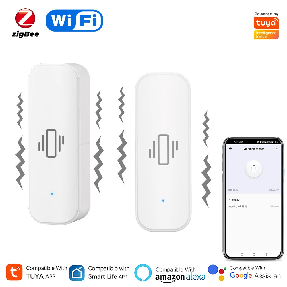 Tuya WiFi/Zigbee Inteligentny czujnik wibracji Ochrona bezpieczeństwa w domu Aplikacja Smartlife Zdalny monitor w czasie rzeczywistym Powiadomienie o alarmie
