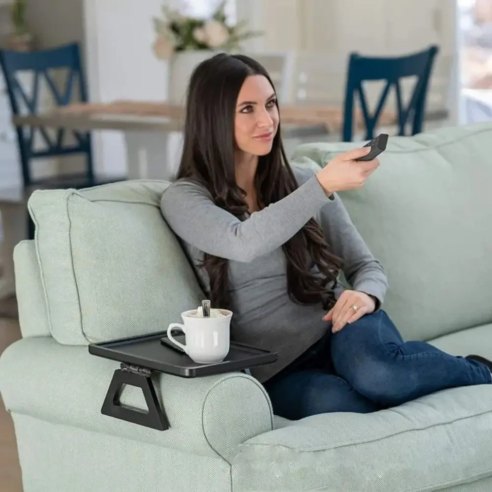 Space Saving Wooden Folding Sofa Table Anti-slip Clip-On Couch Arm Side Holder Convenient High Load-bearing Capacity