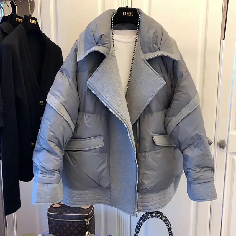 Nueva chaqueta acolchada de algodón de estilo coreano para mujer, Parka con Panel de cuello de traje, abrigo corto holgado a la moda y chaquetas elegantes, 2025