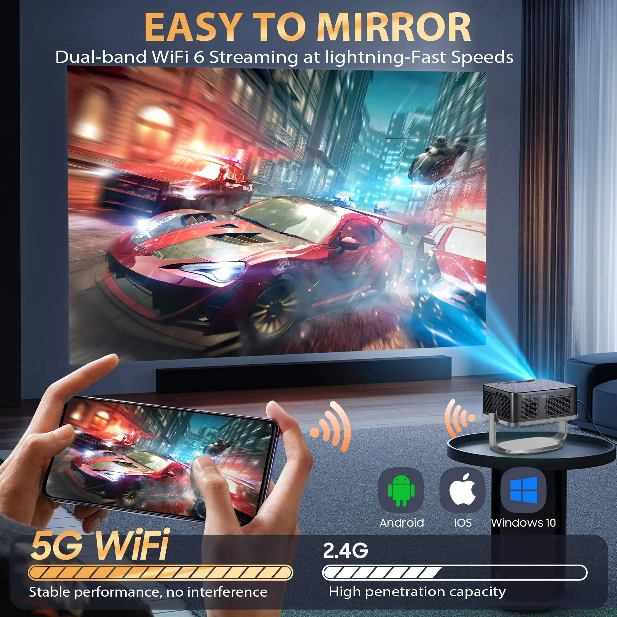 XIWBSY-proyector Android 12, 35000 lúmenes, Bluetooth 5,2, enfoque automático, LED inteligente, 4K, portátil, 3D, cine en casa, IPTV