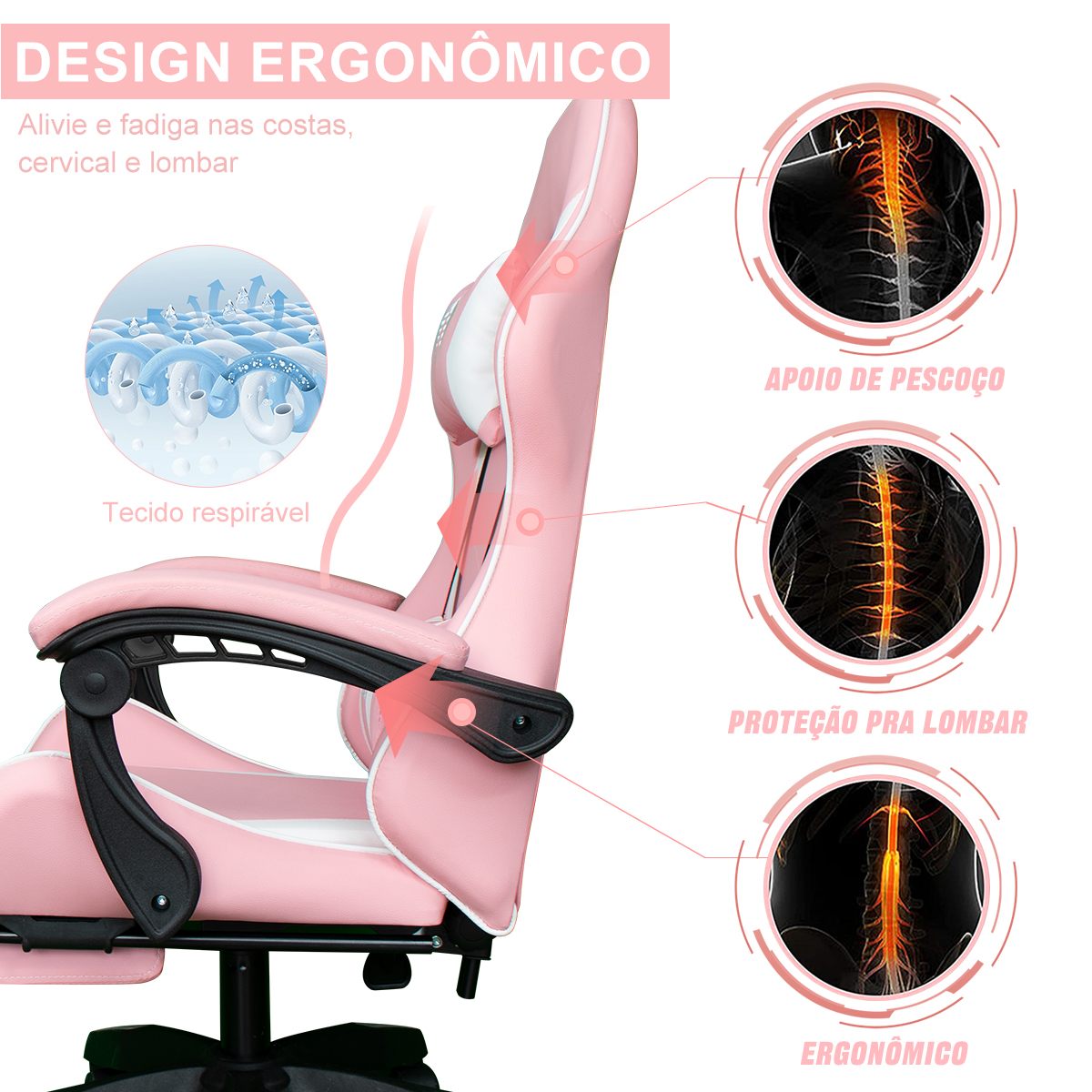 Cadeira ergonômica para jogos Python Fly Premium com apoio lombar, cadeira para jogos e lazer feminina, enviada do Brasil