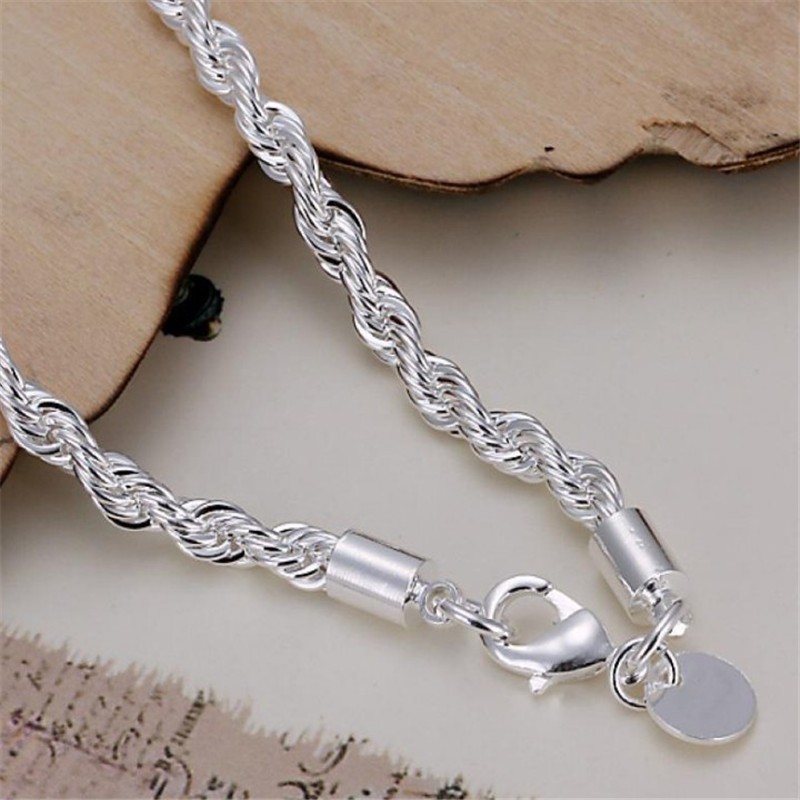 Pulseira de corda torcida galvanizada de 4mm, joias com pingente de moda masculina e feminina, joias brilhantes