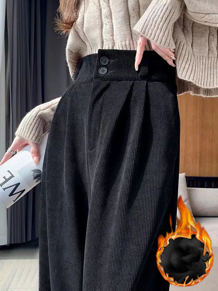 ハイウエストプラスベルベットワイドレッグパンツカジュアル冬暖かいストレート Pantalones 韓国ファッション厚みオーバーサイズ 4xl スウェットパンツ新