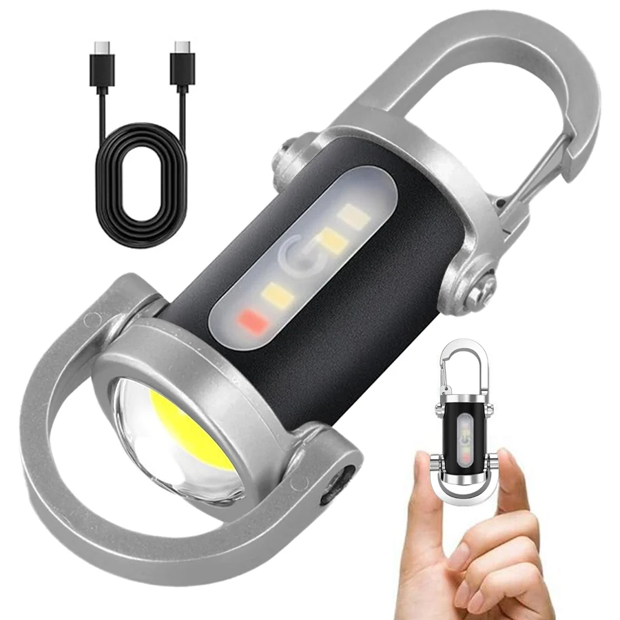 Leistungsstarke Mini-COB-LED-Schlüsselanhänger-Taschenlampe, USB wiederaufladbar, hängendes Arbeitslicht, wasserdichter Schlüsselanhänger, Camping, Wandern, Taschenlampe
