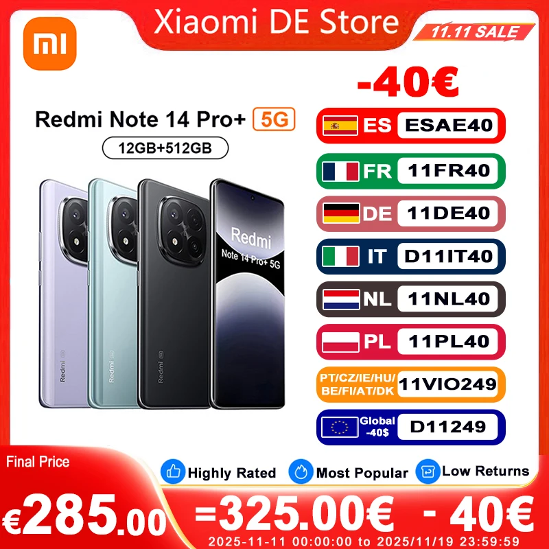 Globale Version Xiaomi Redmi Note 14 Pro Plus 5G Smartphone 200MP AI Kamera Snapdragon 7s Gen 3 NFC 120W 5110mAh Akku
