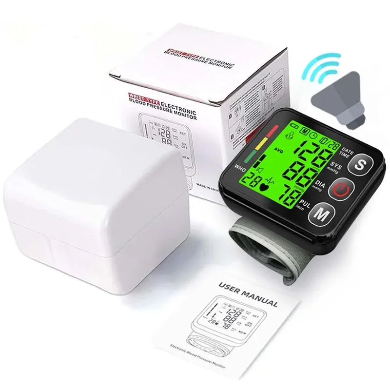 เสียงภาษาอังกฤษเครื่องวัดความดันโลหิตที่ข้อมือ Tonometer Digital Sphygmomanometer อิเล็กทรอนิกส์ Bp จอภาพ BP ที่แม่นยําสูง