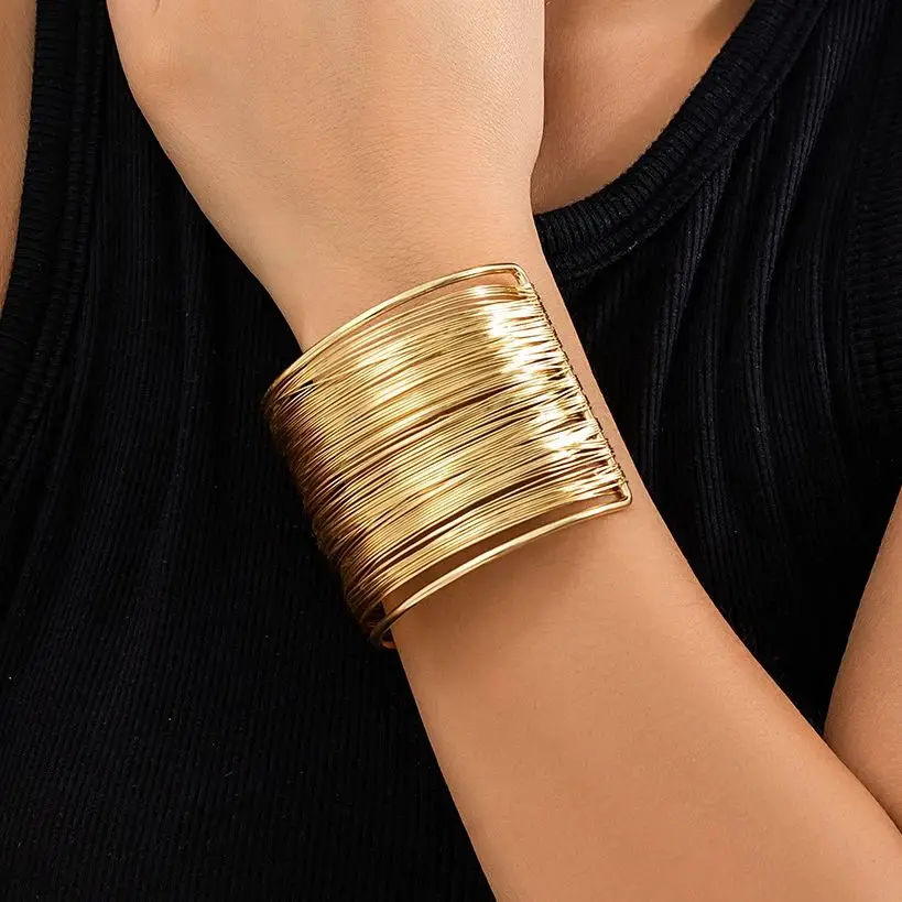 Lacteo Creativo Mille Strati Filo Fine Braccialetto Aperto Donne Alla Moda Colore Oro Gioielli Estetici Unici Daily Praty Steampunk Regalo
