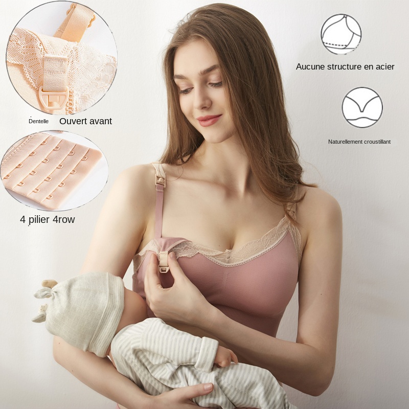 Soutien-gorge d'allaitement ouvert sur le devant sans fil, dentelle douce, respirant, sans couture, soutien-gorge d'allaitement de maternité, soutien maternel pour femmes enceintes