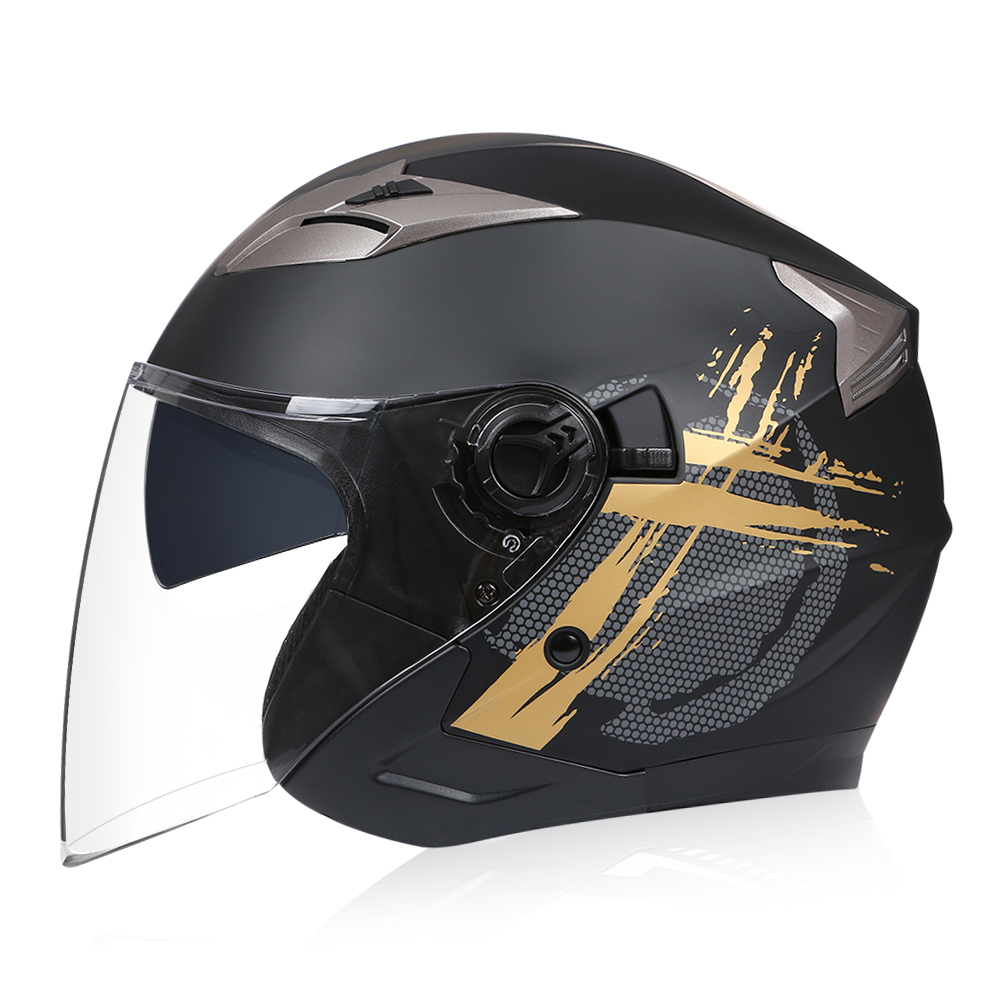 Nova lente dupla capacete da motocicleta viseira de sol interior meio capacete dot ece das mulheres dos homens bicicleta motor elétrico rosto aberto metade casco