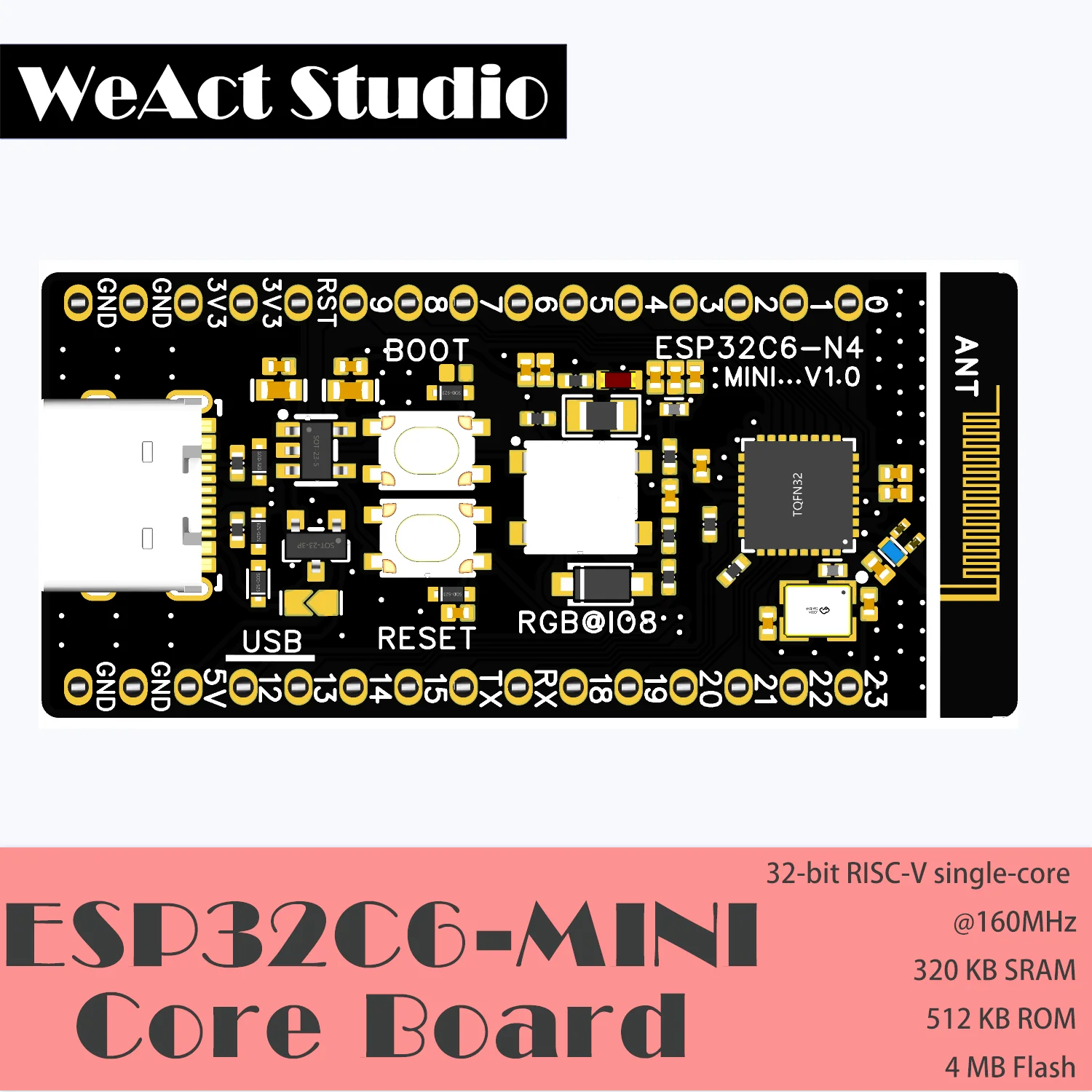 Placa de desarrollo WeAct ESP32-C6-MiNi ESP32C6, placa de sistema mínima, placa central ESP32 RISC-V Espressif IoT WiFi6 Bluetooth Zigbee