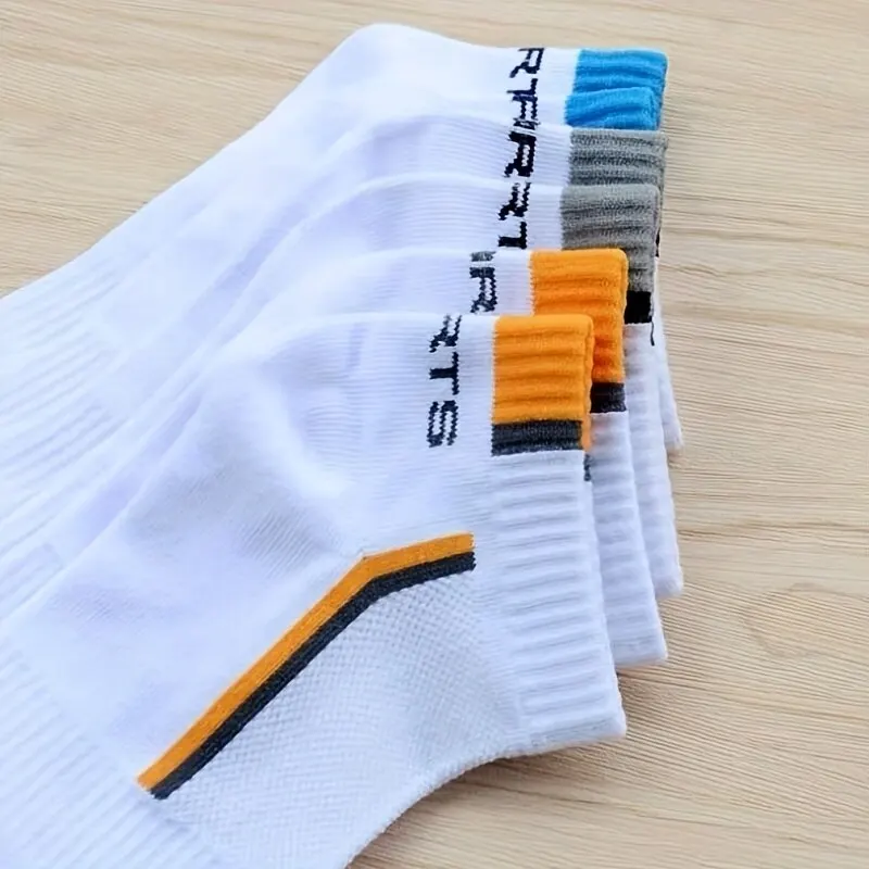 5 pares de calcetines deportivos de moda para hombre, calcetines tobilleros cómodos transpirables con absorción de sudor de algodón rayado