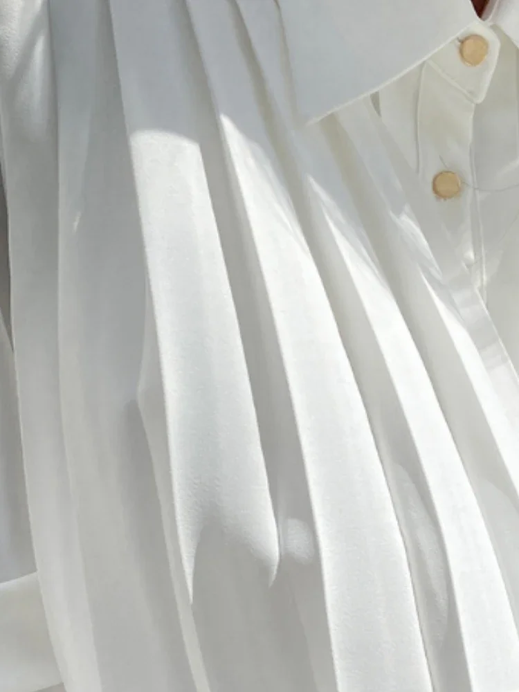 2025 Camisas De Mujer blusas coreanas para Mujer temperamento camisas blancas De un solo pecho Crop Tops otoño blusa Vintage plisada