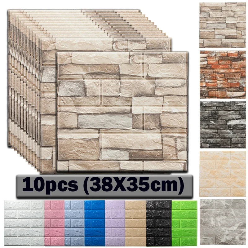 10 pçs auto adesivo decoração 3d espuma adesivos de parede painel sala à prova dwaterproof água casca e vara tijolo papel de parede para decoração interior