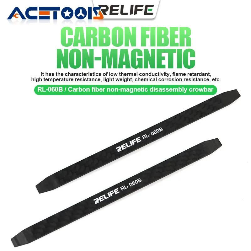 Palanca de desmontaje de fibra de carbono RELIFE RL-060B para mantenimiento de teléfono móvil y portátil, herramienta de desmontaje de pantalla LCD no magnética