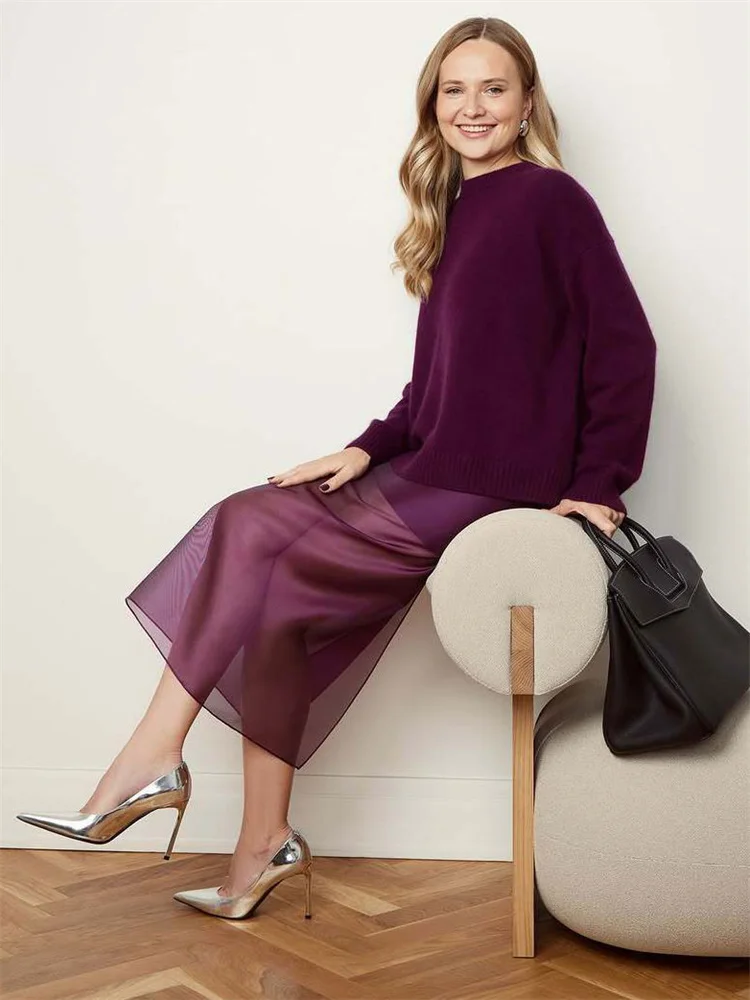 Tossy Estate Trasparente A Vita Alta Gonna Lunga Femminile Sottile Patchwork Casual Solido Pendolarismo Y2k Gonna Maglia Maxi Gonna da Donna 2025