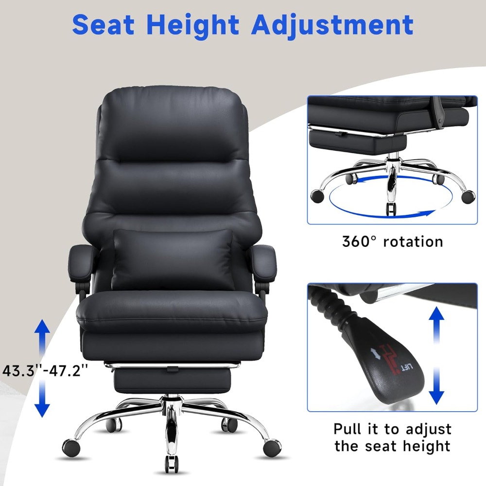 Big and Tall Office Desk Chair, Ergonomic Office Chair, 400LBS PU Leather Computer Chairs, Executive Office Chair