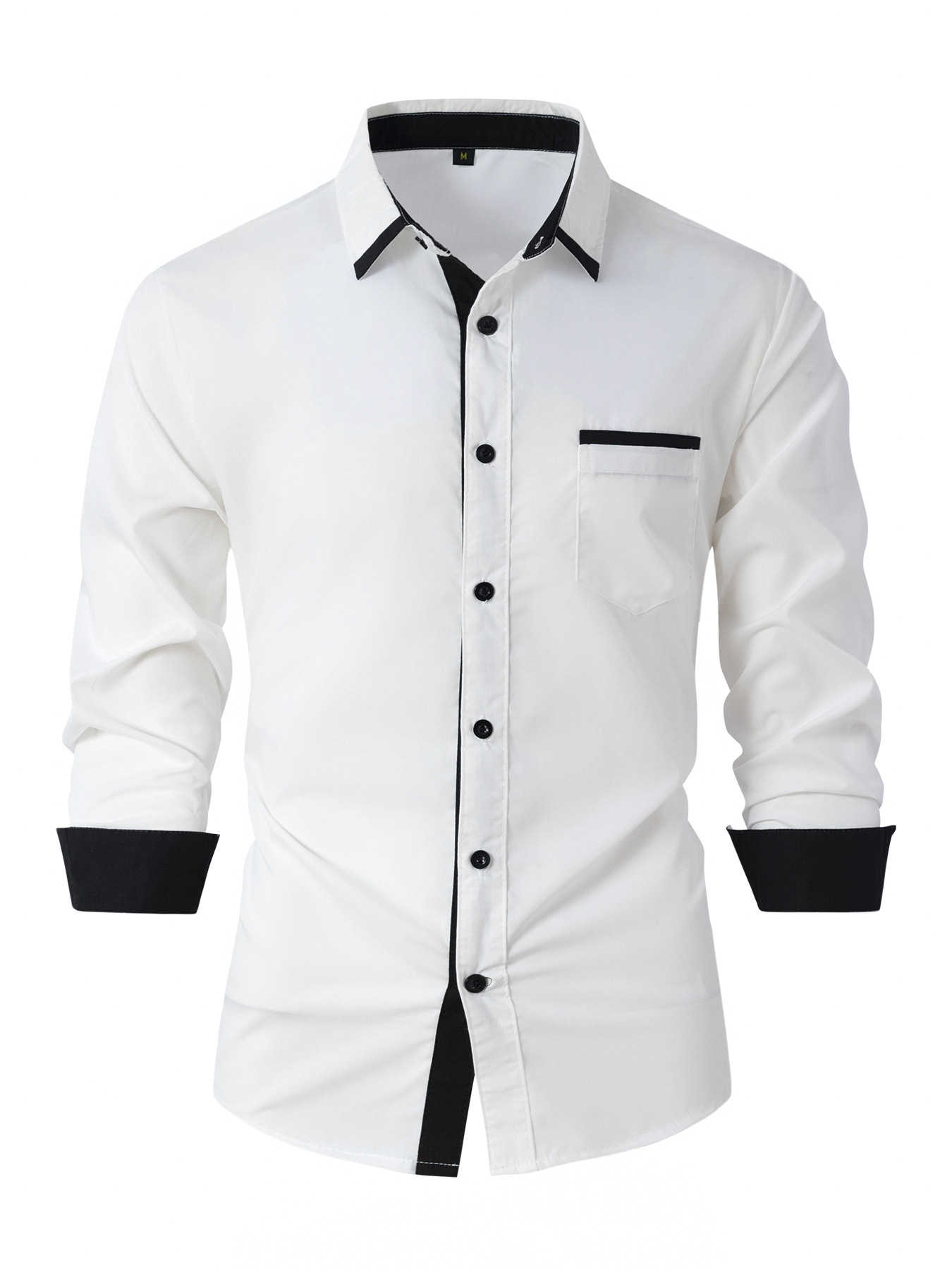 Camisa informal de negocios para hombre, color sólido a la moda, versátil, camisa de algodón con solapa de manga larga, bolsillo, primavera y otoño