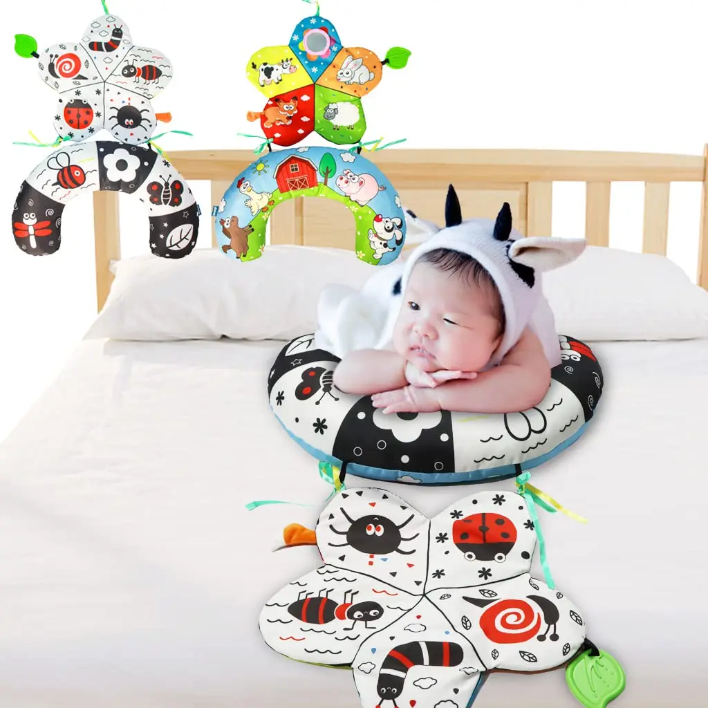 Tummy Time Mirror กิจกรรม Play Mat สําหรับทารกแรกเกิด Sensory Development ความคมชัดสูงสีดําและสีขาวของเล่นเด็ก 0 6 เดือน