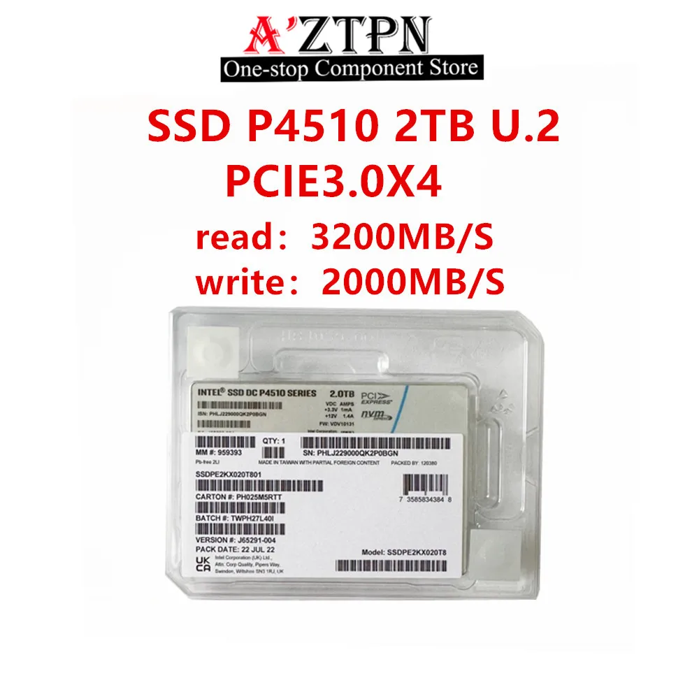Intel ssd,p4510,8テラバイト,4テラバイト,2テラバイト,1テラバイト,u.2,nvme 2.5 ",サーバー,企業,新規,オリジナル,ssdpe2kx0用のソリッドステートドライブ