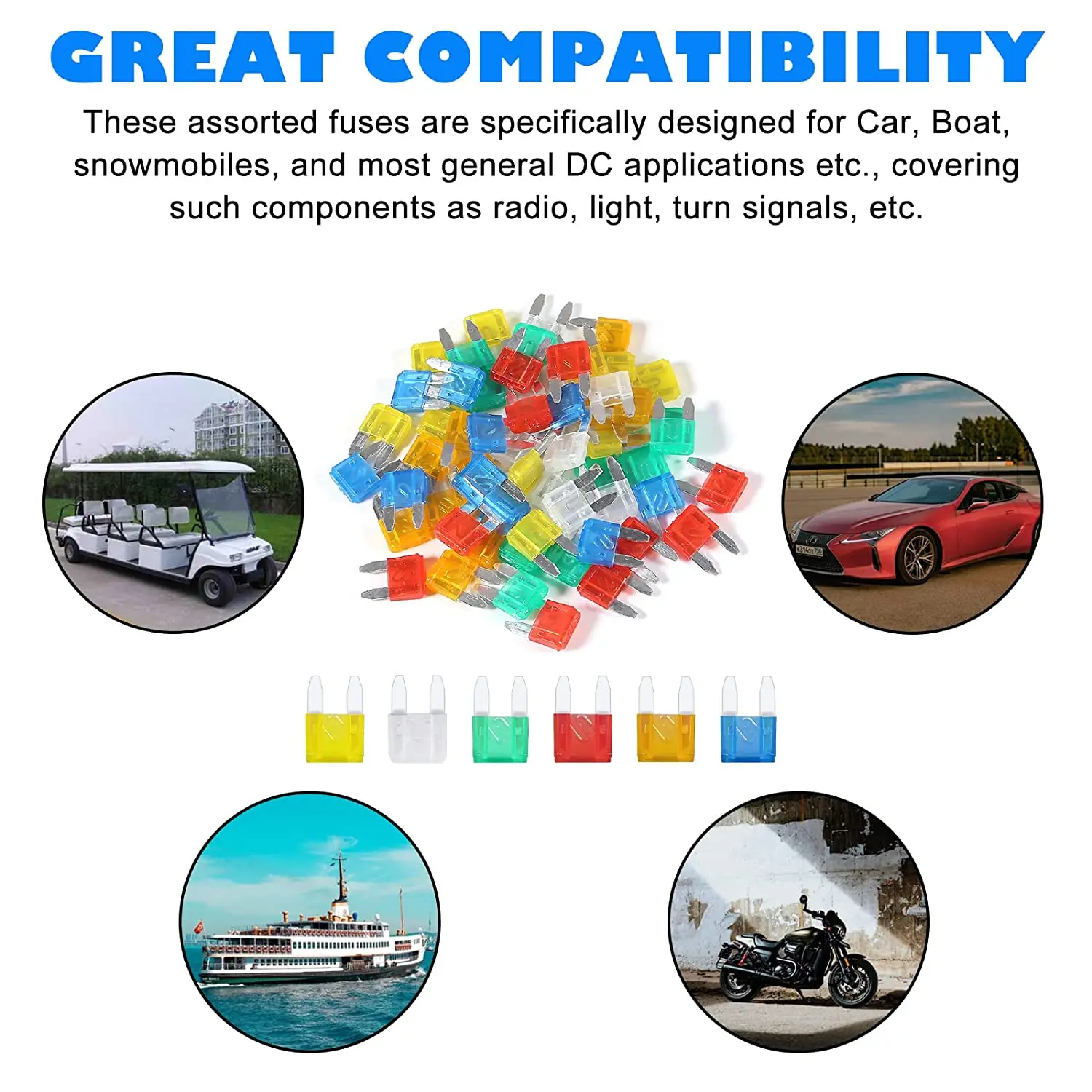60 pçs ensacado mini kit de combinação de fusível automático mini multicolorido multi-função lâmina fusível kit de substituição para carro/rv/caminhão/motocicleta/barco