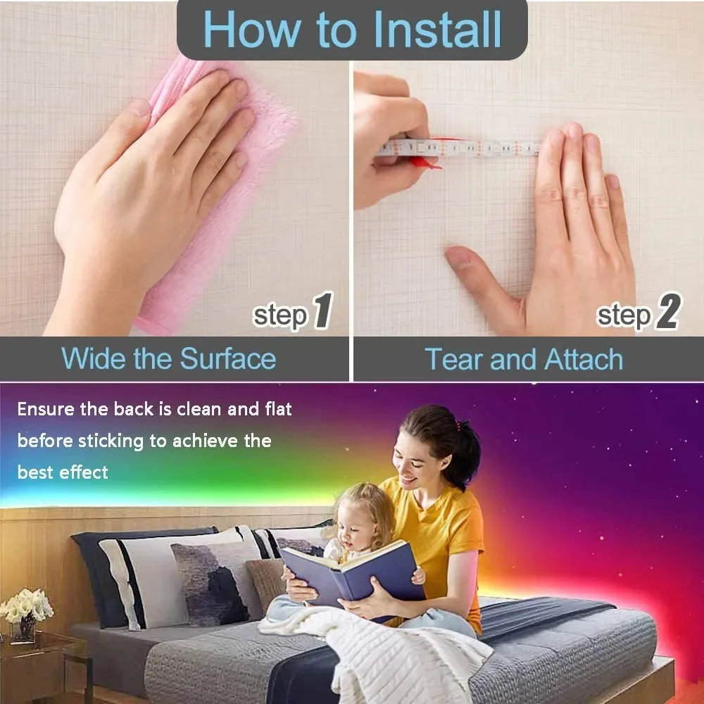 RGB USB LED Strip, APP พร้อมรีโมทคอนโทรล 44 ปุ่ม, เหมาะสําหรับห้องนอน, ห้องนั่งเล่น, ห้องครัว, ไฟกลางคืนตกแต่ง Esports