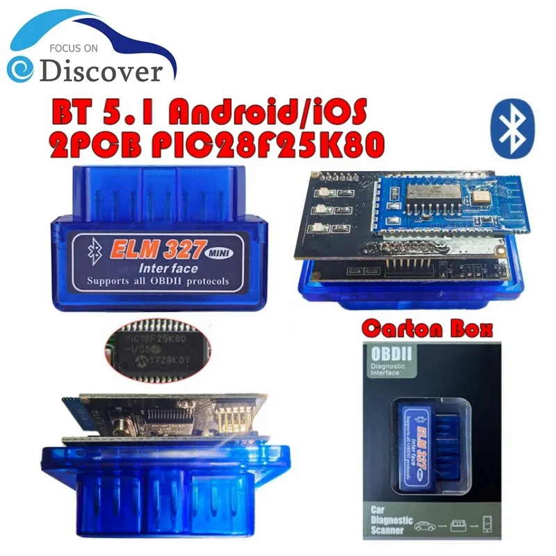 ELM327 Bluetooth 5.1 Mini ELM327 v1.5 Met PIC18F25K80 Chip OBD2 Auto Scanner Diagnostic Tool Code Reader Voor IOS Android Windows