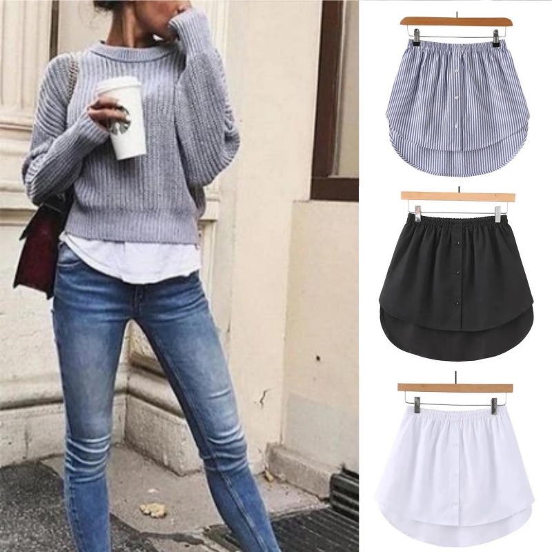Frauen Mädchen Hemd Bluse Extender Einstellbare Schichtung Faux Top Untere Sweep Mini Rock Falsche Saum Spaltung Unterrock