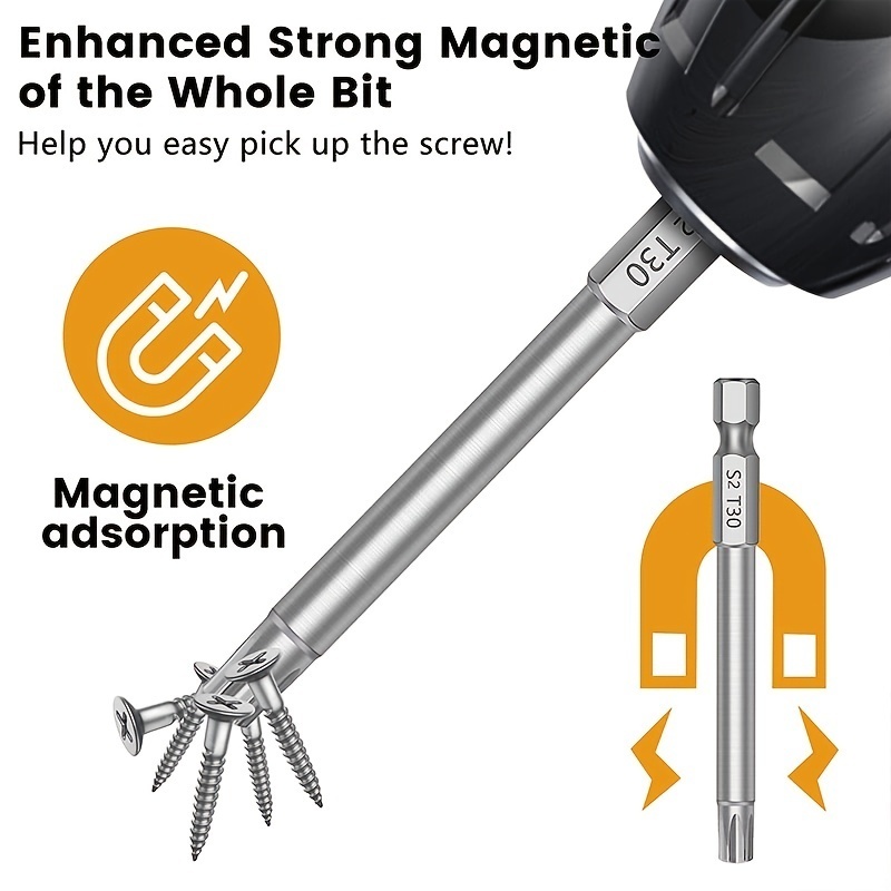 ไขควงแม่เหล็ก Torx ชุด 150 มม.ยาวพิเศษการรักษาความปลอดภัย Tamper Proof Star เจาะสกรูเคล็ดลับ Hex 1/4 สําหรับเครื่องมือโรตารี่