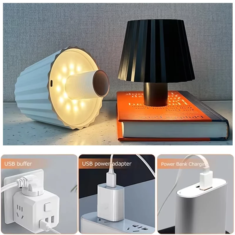 Draadloze wijnfleslamp hoofd tafellamp verwijderbaar draagbaar opladen aanraakschakelaar nachtlampje decor voor bar café sfeer