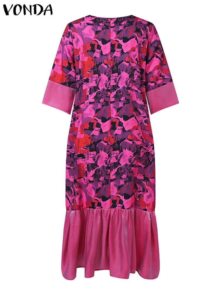 VONDA-Vestido largo bohemio de talla grande para mujer, traje holgado informal con estampado de retazos, manga de un cuarto, 2024
