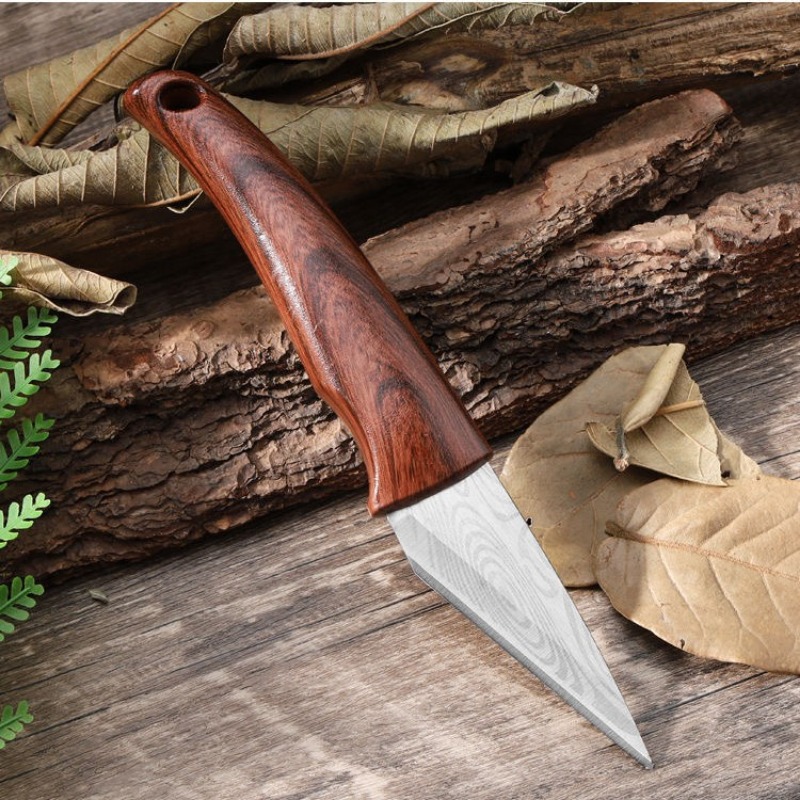 Cuchillo de injerto con mango de madera con carcasa de cuero, adecuado para injerto/desembalaje de jardín, Etc. Herramienta manual de jardín con mango de madera maciza